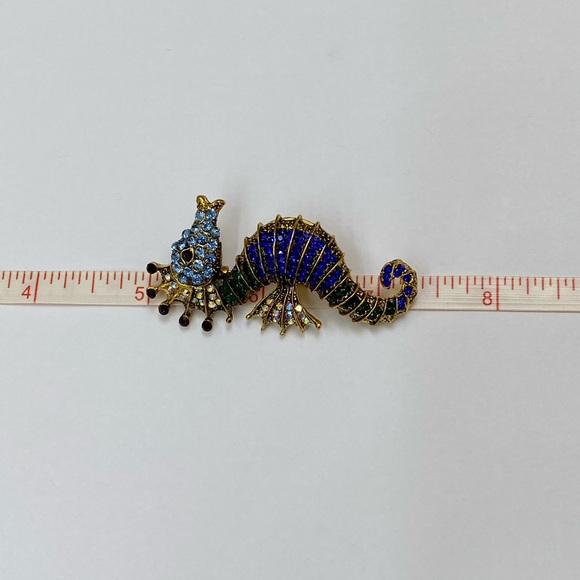 Blue and Gold Seahorse Brooch - Picture 4 of 7